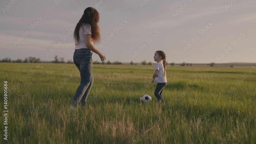 Little child runs across the green football field playing football at sunset in the sky, kid kicks the ball and catches up with him, the concept of a happy childhood life, active healthy baby. Little child runs across the green football field playing football at sunset in the sky, kid kicks the ball and catches up with him, the concept of a happy childhood life, active healthy baby.