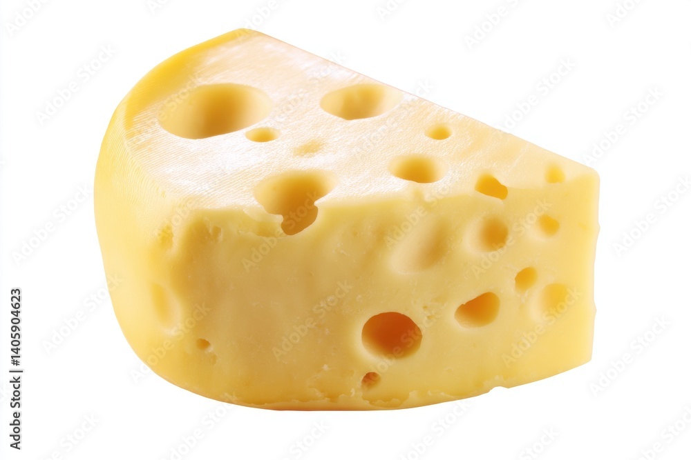Swiss cheese wedge, close up, isolated on white background Swiss cheese wedge, close up, isolated on white background