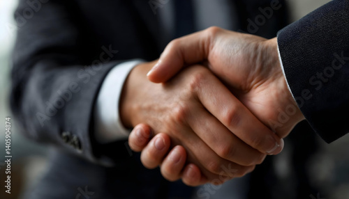 high definition, professional photograph, business handshake, formal attire, hands in focus, blurred background, corporate, partnership, agreement, deal, dark tone, grayscale
