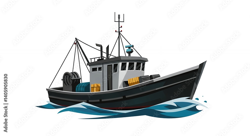 Naklejka premium Fishing boat illustration graphic design
