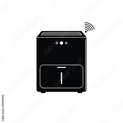 Smart Air Purifier Illustration In Black And White For Microstock Platforms
