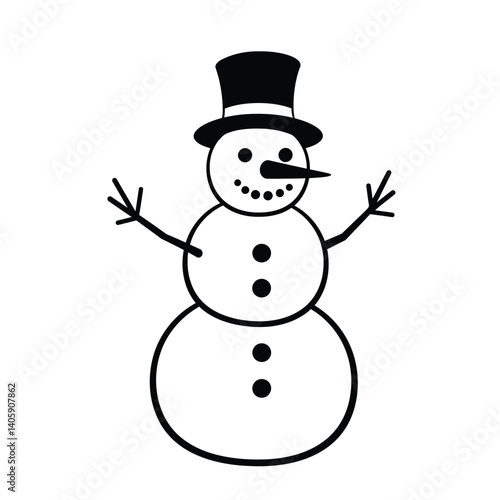 Snowman Line Art Vector Graphic Simple Black And White Illustration