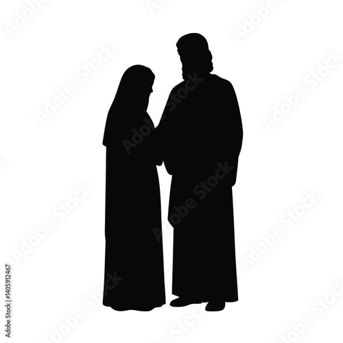 Black Silhouette Of Mary And Joseph Biblical Couple In Standing Position