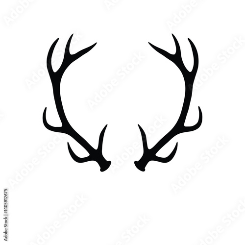 Silhouette Of Deer Antlers On White Background For Design Elements And Decoration