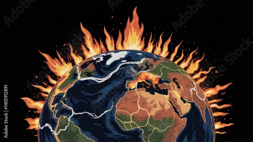 Burning Planet Earth  Climate Change  Global Warming  Environmental Disaster  Apocalypse C
