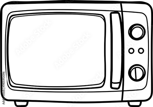 Simple Line Drawing Of A Retro Microwave Oven Appliance