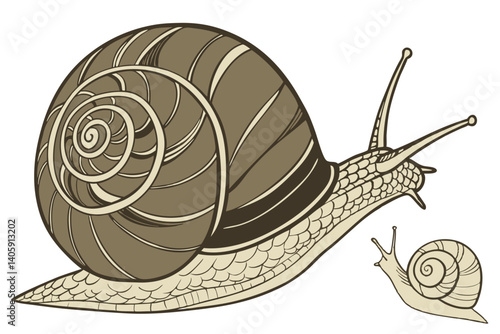42 Hyperrealistic snail, giant spiral shells, miniature gastropod, white background, macro photography, fine details, natural textures, surreal size comparison, studio lighting, 8K resolution, photore