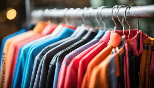 Wallpaper Mural Neatly arranged row of clothing hangers on rack with selective focus creating depth Torontodigital.ca