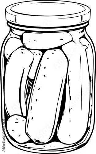 A Glass Jar Filled With Pickled Cucumbers Hand-Drawn Illustration