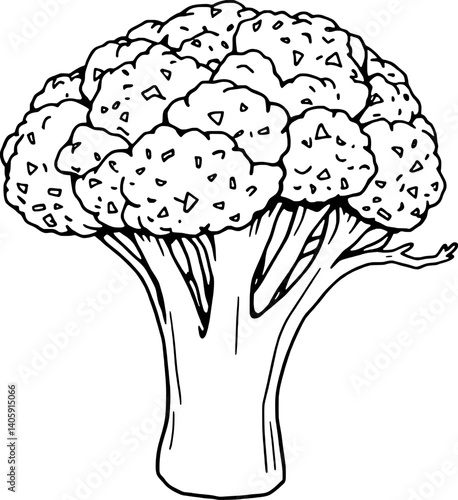 Hand-Drawn Illustration Of A Single Head Of Broccoli