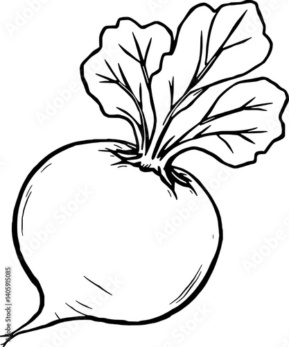 Hand-Drawn Illustration Of A Single Beetroot With Leaves