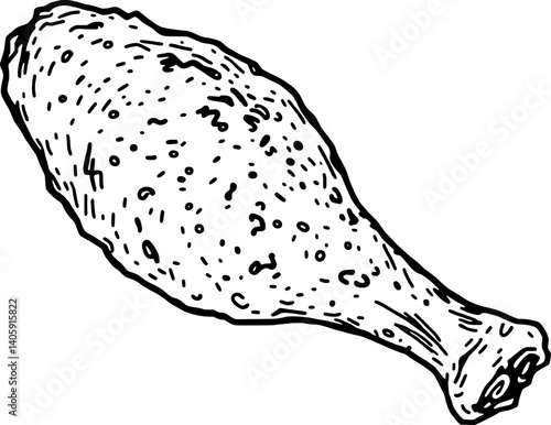 Detailed Line Drawing Of A Single Roasted Chicken Drumstick