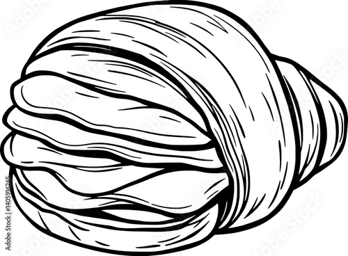 Detailed Line Drawing Of A Closed Pecan Nut Shell