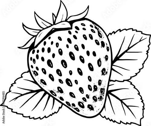A Single Ripe Strawberry with Lush Green Leaves