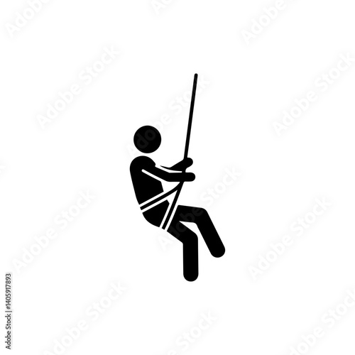 Abseiler descending wall with tight rope black icon
