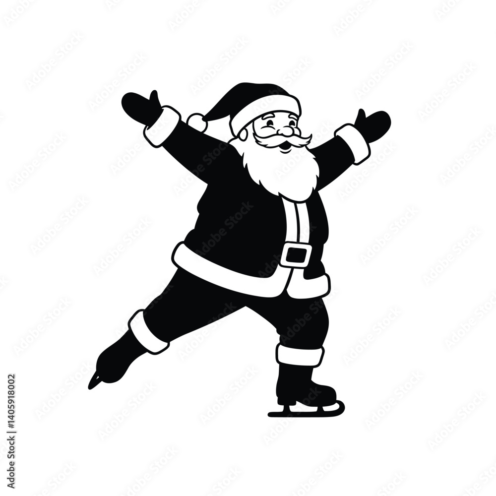 Santa Claus Ice Skating In Silhouette Simple Christmas Illustration Design Santa Claus Ice Skating In Silhouette Simple Christmas Illustration Design