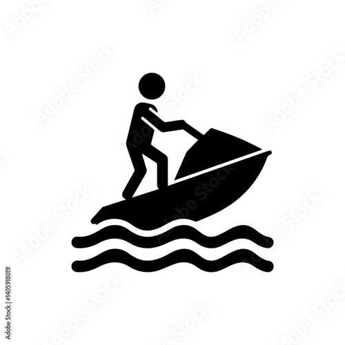 Jet Skier Riding Waves While Standing Up Black Icon