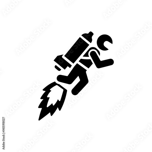 Jetpack Wearer Lift Off with Fire Blast Under Black Icon
