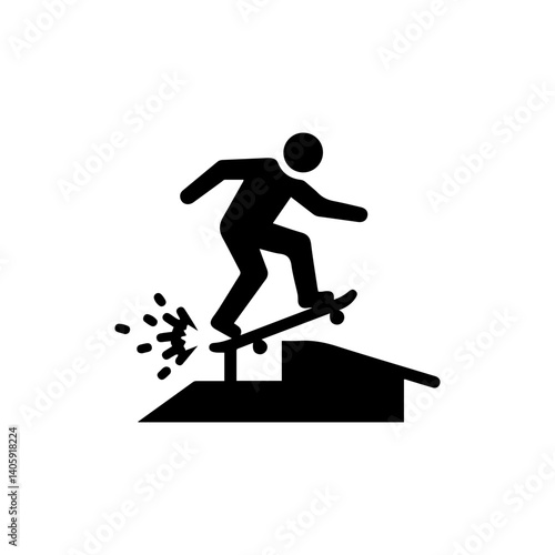 Street skater grinding a rail with sparks minimalist icon