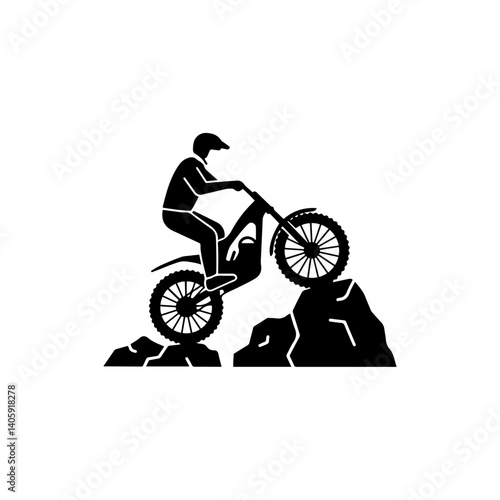 Trials Biker Balancing Over Rocks Black Icon Silhouette