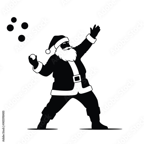 Santa Claus Throwing Snowballs Silhouette Holiday Winter Season Vector Illustration