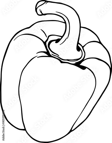 Line Art Drawing Of A Single Bell Pepper Isolated On White Background