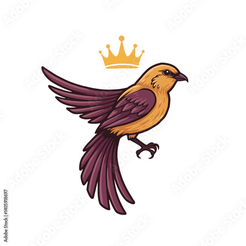 A regal bird with a crown, soaring in flight
