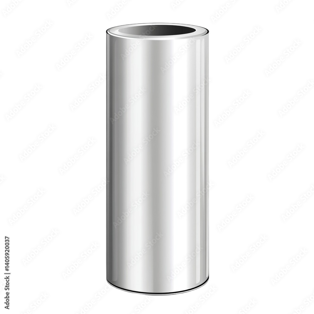 A shiny metallic cylinder object isolated on black background A shiny metallic cylinder object isolated on black background