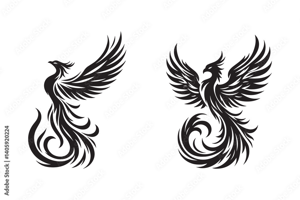 Phoenix bird silhouette with white background Phoenix bird silhouette with white background