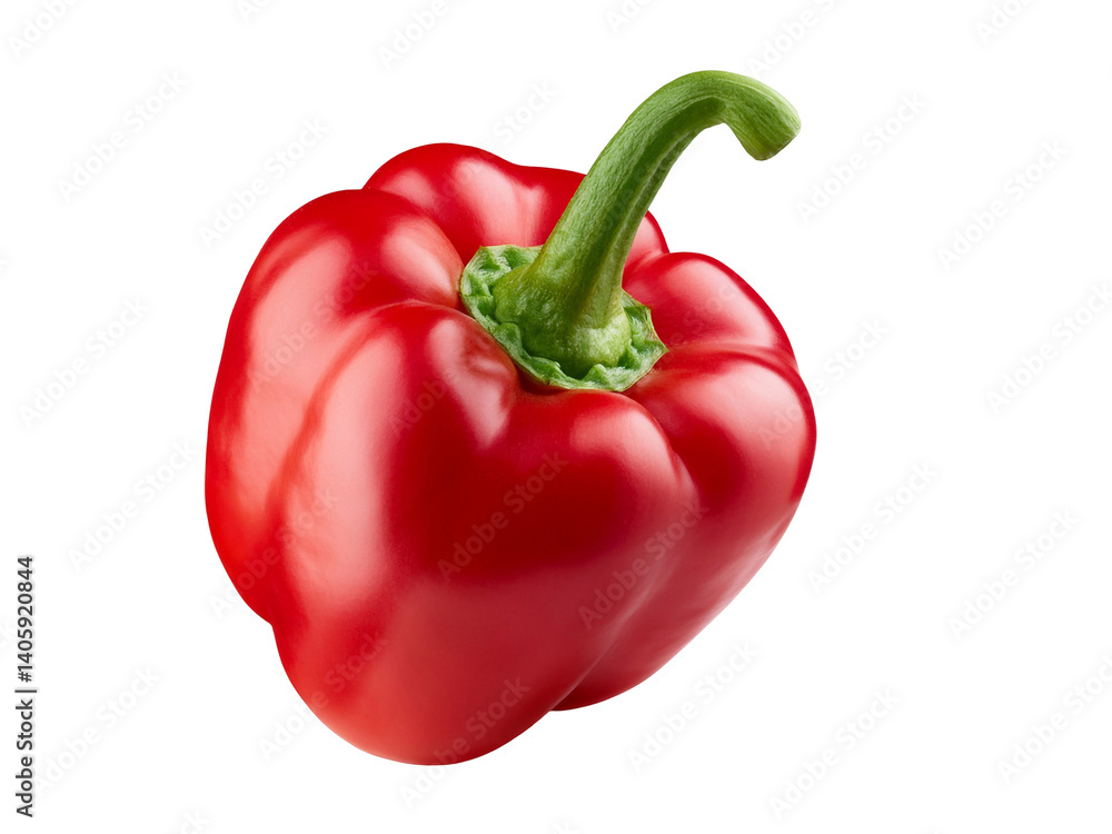 Fresh red bell pepper isolated on transparent background with green stem Fresh red bell pepper isolated on transparent background with green stem