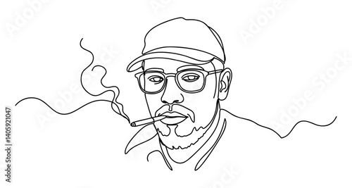 Man smoking cigarillo with a contemplative expression - Печать  