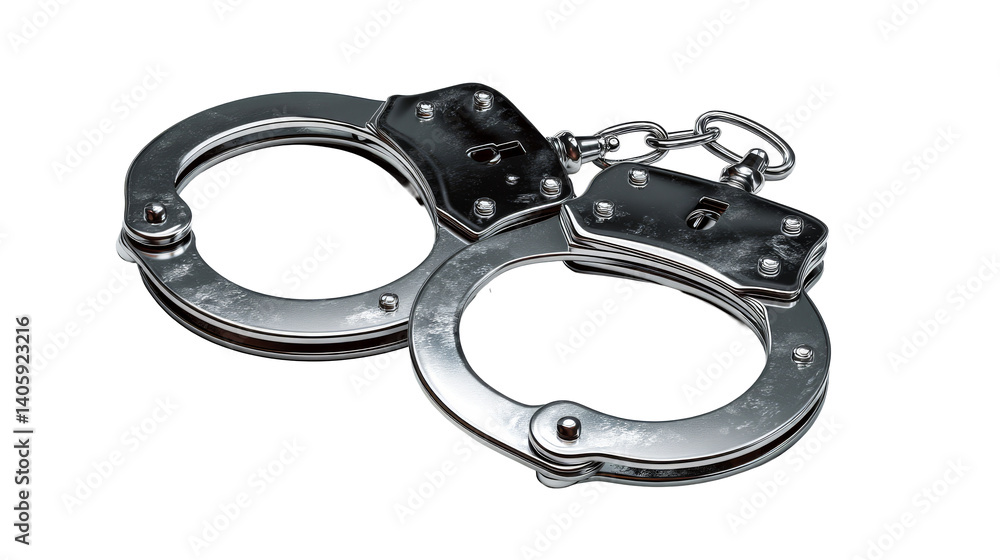 Silver handcuffs on a transparent background for legal themes Silver handcuffs on a transparent background for legal themes