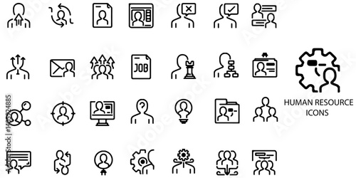 Human Resource simple concept 28 icons set. Contain such employee, work, organization structure, business, industry, cycle economy, hr and more .Vector illustration.