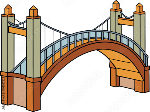 Cartoon Arch Bridge Illustration – Colorful Pedestrian Bridge Vector Design