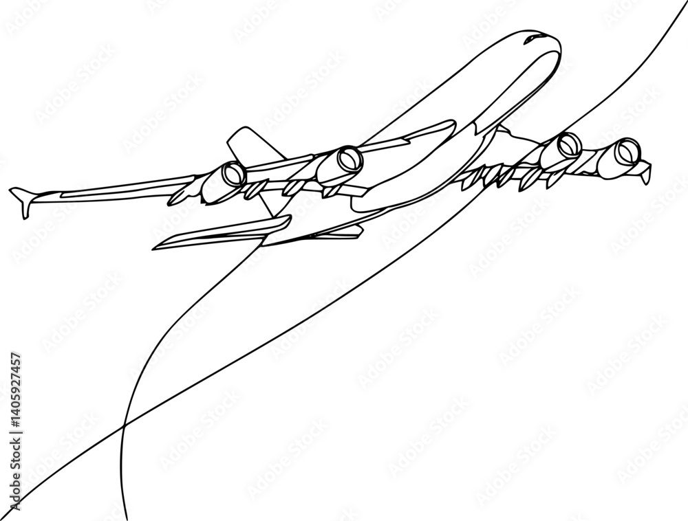 Fototapeta premium black line drawing on white background airplane.Generative AI
