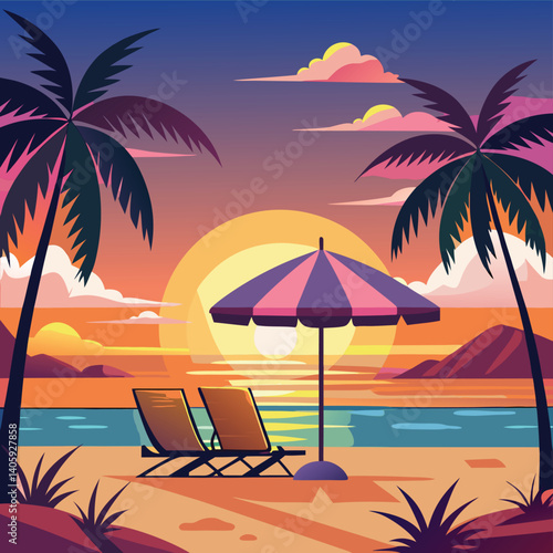 Tropical Sunset Beach Scene