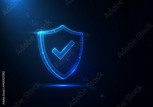 Cyber security shield with check mark for data protection concept