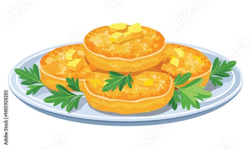 Corn Fritters on a Plate - Vector Illustration