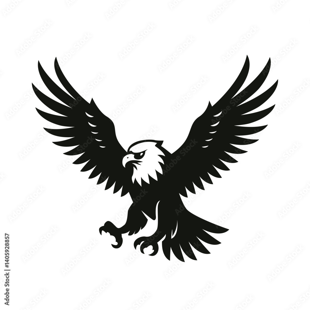 Obraz premium Bald eagle silhouette flying. flat vector illustration on white background logo or tattoo