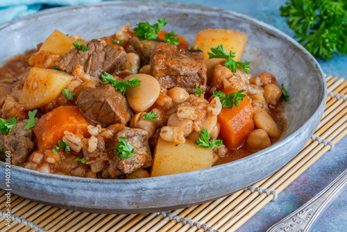 Tableau sur toile Cholent - traditional slow cooked Jewish stew of beef brisket, butter beans, chi