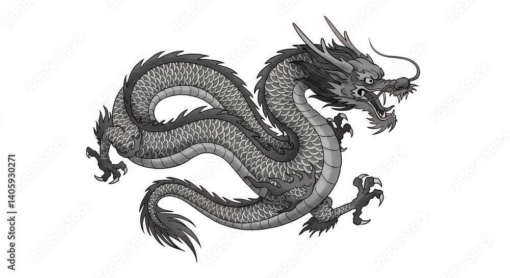 Obraz premium Elegant gray dragon illustration design