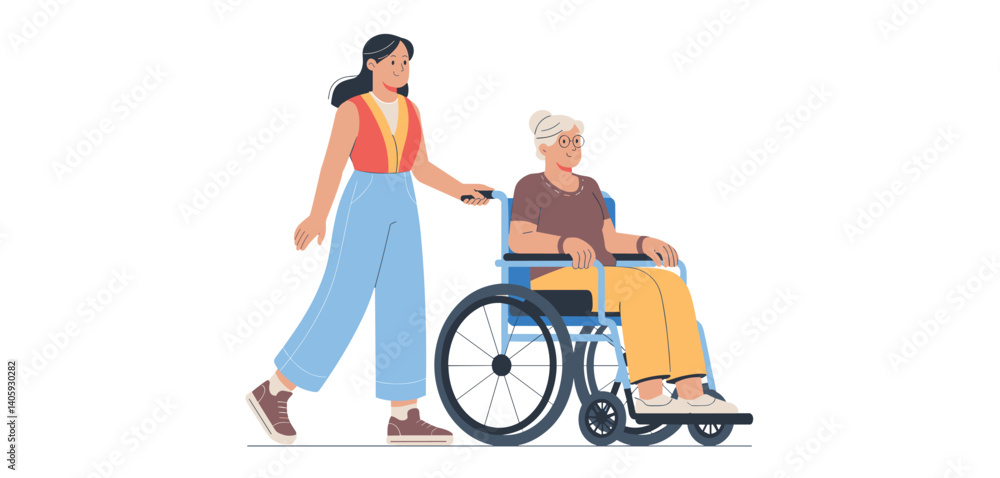 Caregiver assisting a senior woman in a wheelchair Caregiver assisting a senior woman in a wheelchair