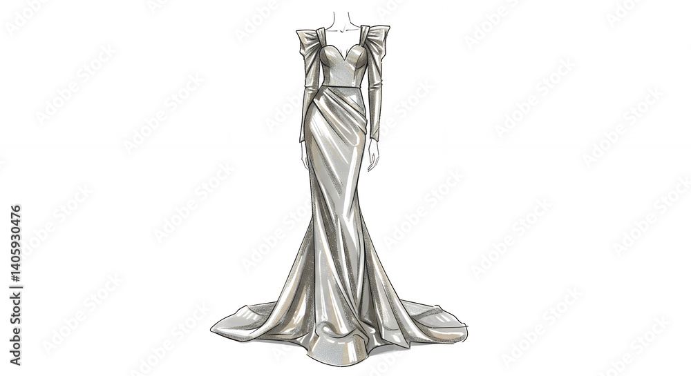 Fashion design drawing of a long flowing gown Fashion design drawing of a long flowing gown