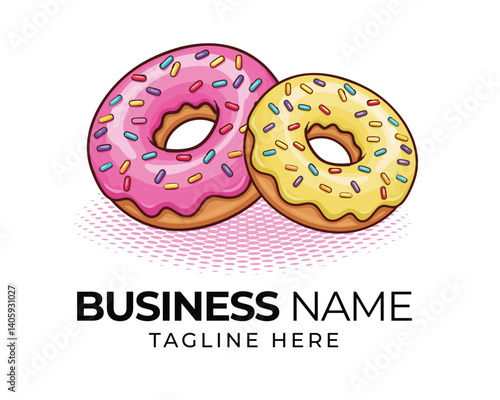 Colorful donut logo design with sprinkles on white background perfect for bakery or sweets branding.