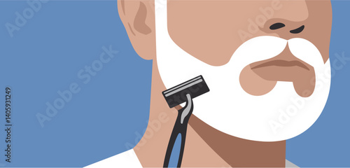 Close-up of a person's face being shaved with a razor
