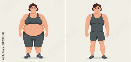 Before and after weight loss transformation of a woman
