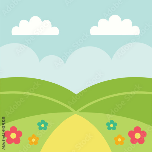 Colorful springtime landscape with flowers and pathway