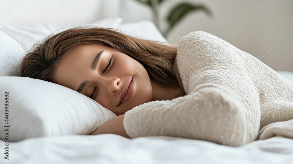 Beautiful smiling woman enjoying a peaceful sleep at home Beautiful smiling woman enjoying a peaceful sleep at home