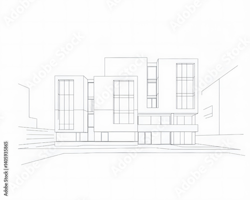 The architectural design of a house project is shown in a detailed blueprint sketch with a room plan and construction lines. Illustration vector.