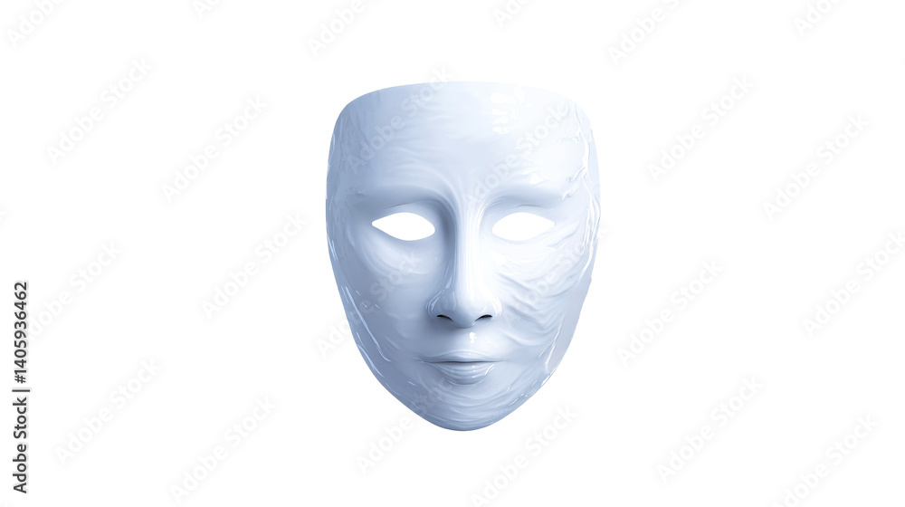 Unique white mask with serene expression and smooth features Unique white mask with serene expression and smooth features